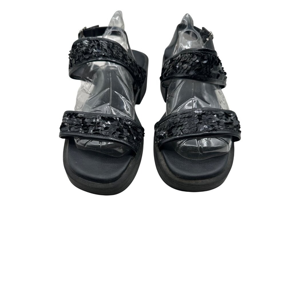 Coaster Size 9 Sandals With Sequined Straps & Chunky Heel Black